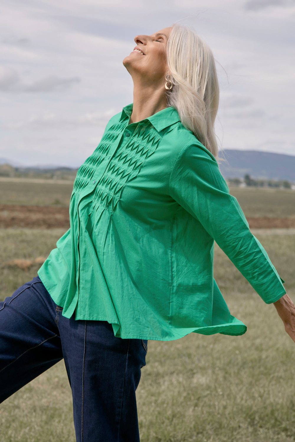 Vivienne Pintuck Blouse in Emerald