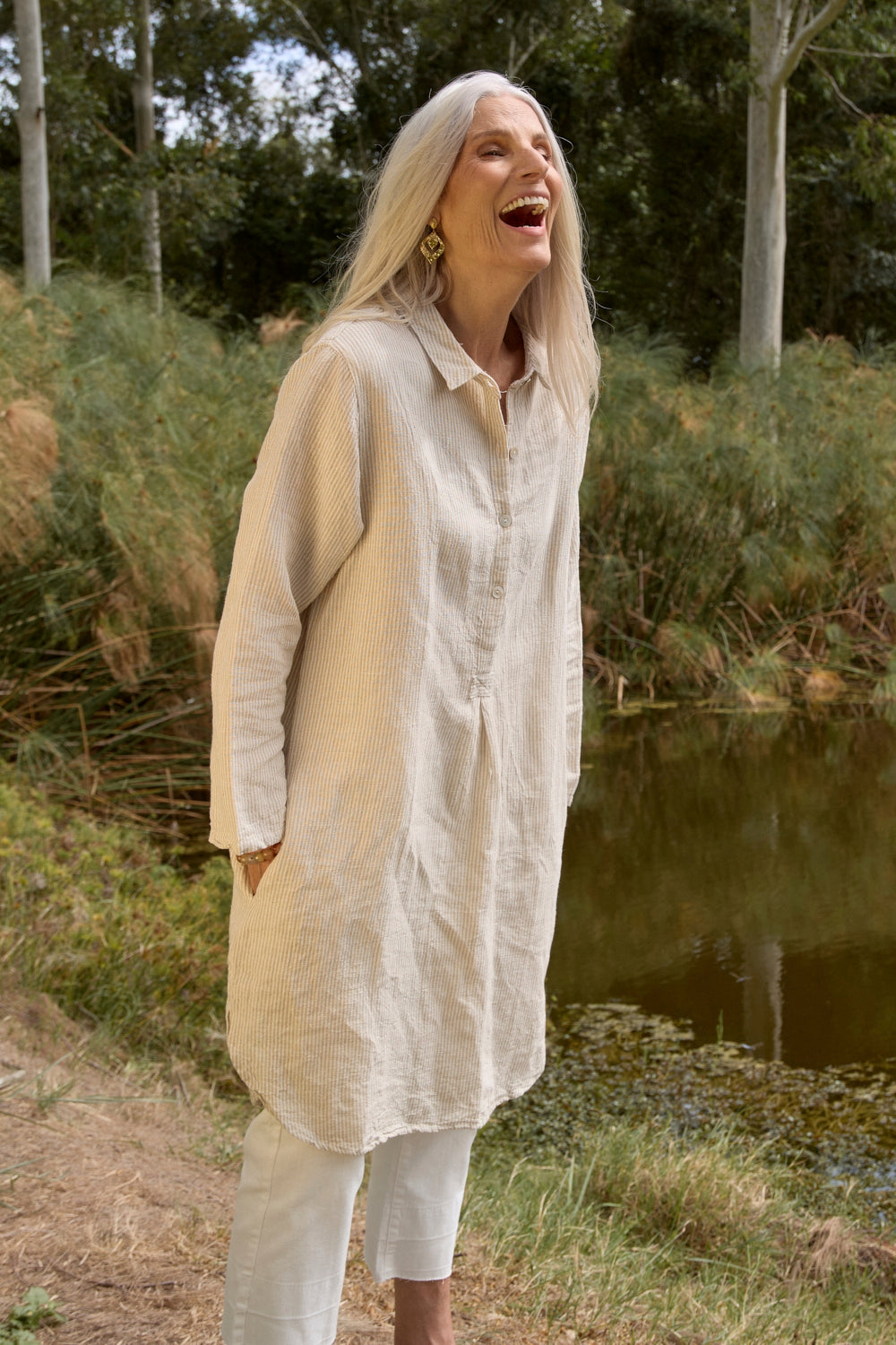 Tess Tunic Shirt Dress in Sable Stripe