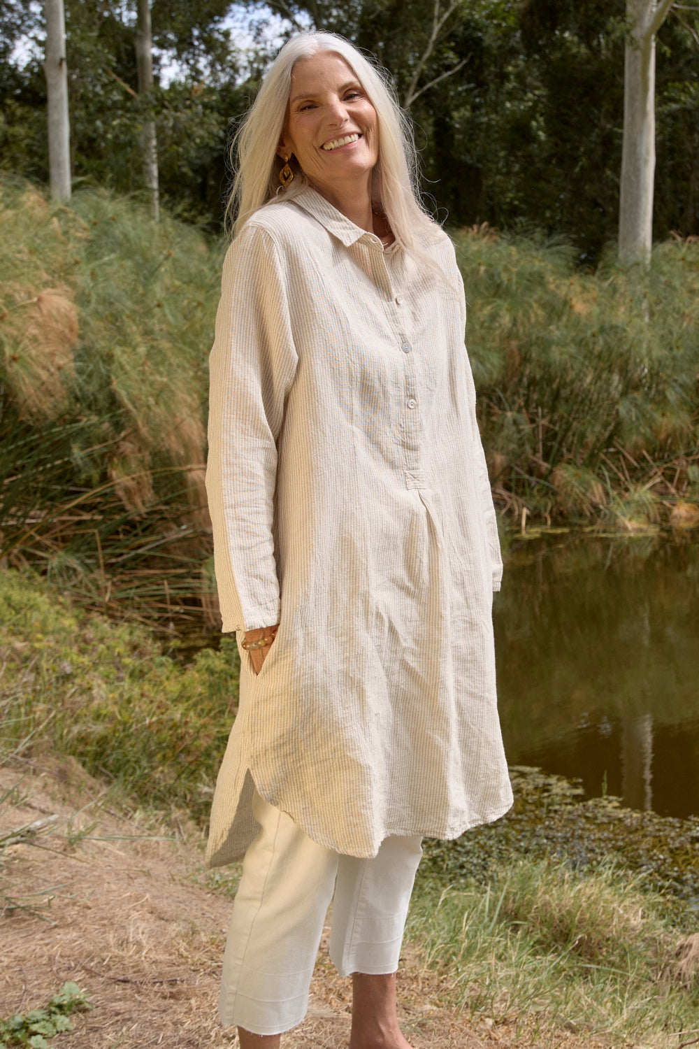 Tess Tunic Shirt Dress in Sable Stripe