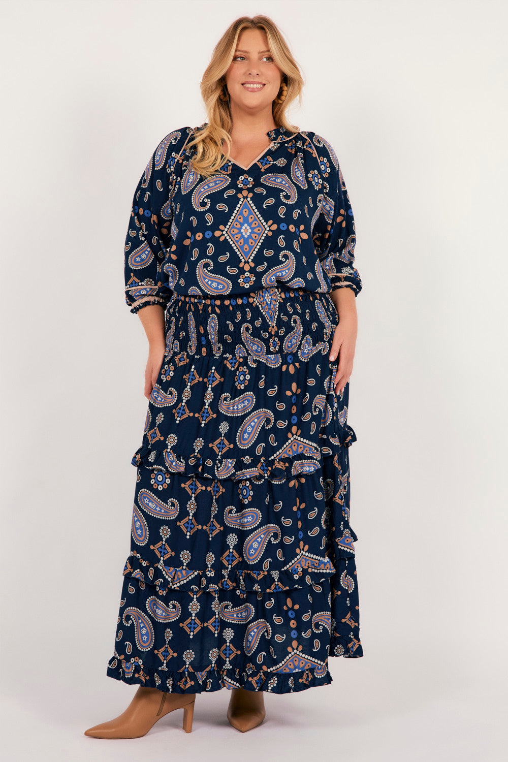 Aaliyah Frill Skirt in Navy Filigree