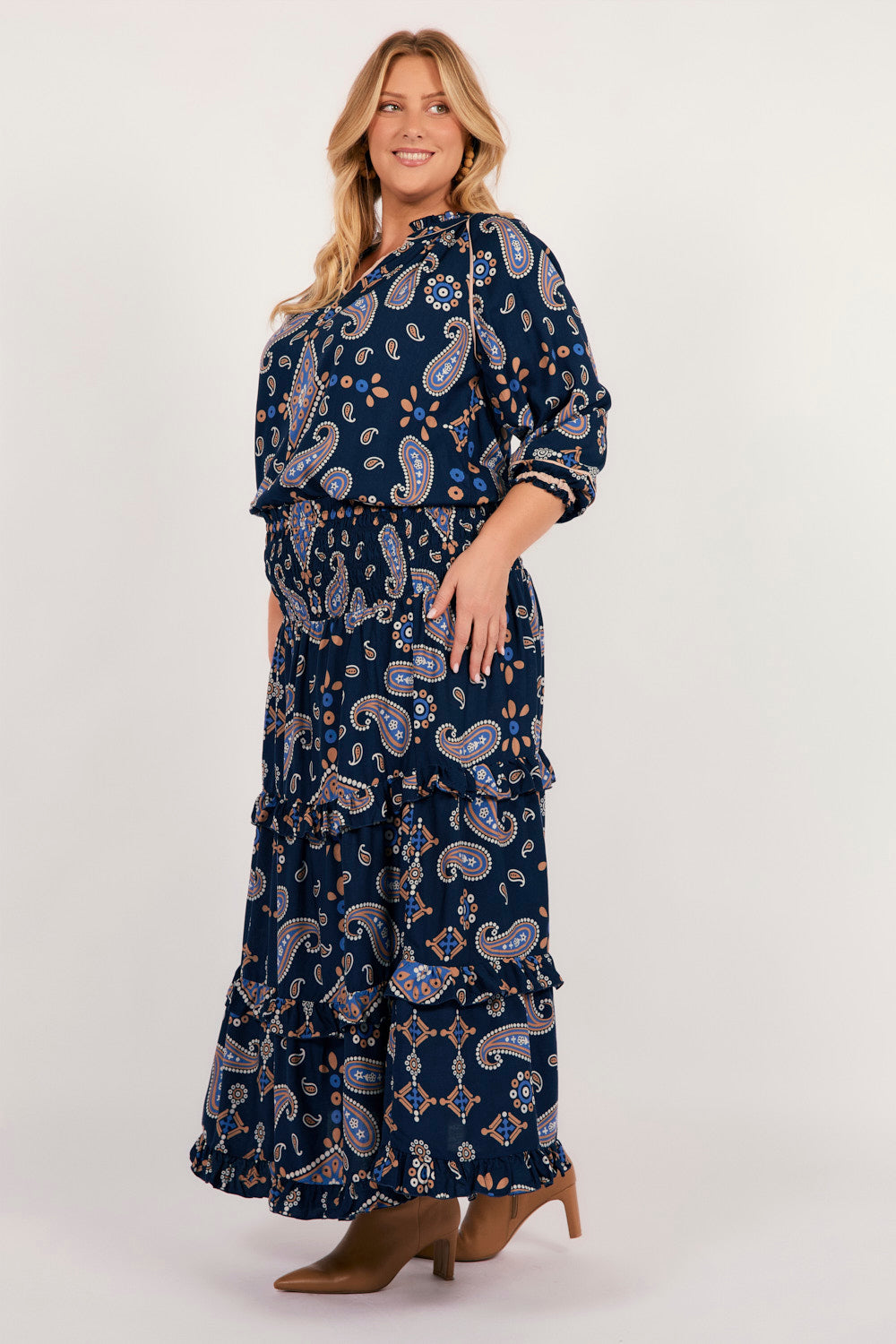 Aaliyah Frill Skirt in Navy Filigree