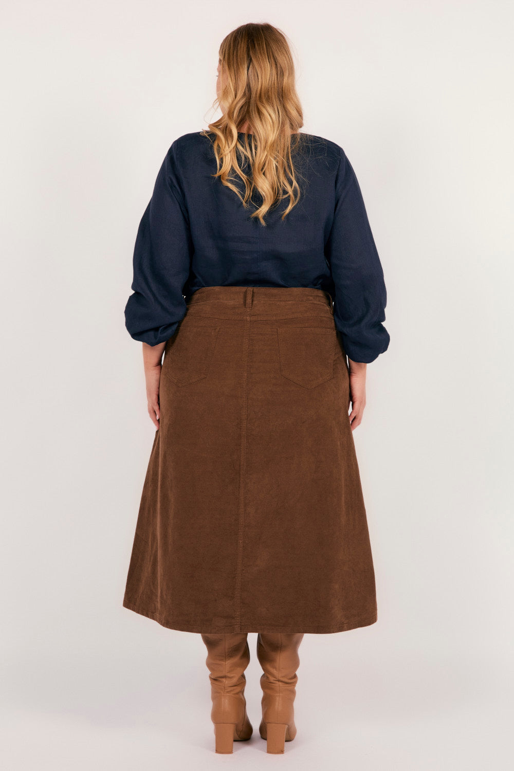 Adrift A-Line Brushed Cotton Skirt in Chocolate, Midi Skirt - Adrift Clothing