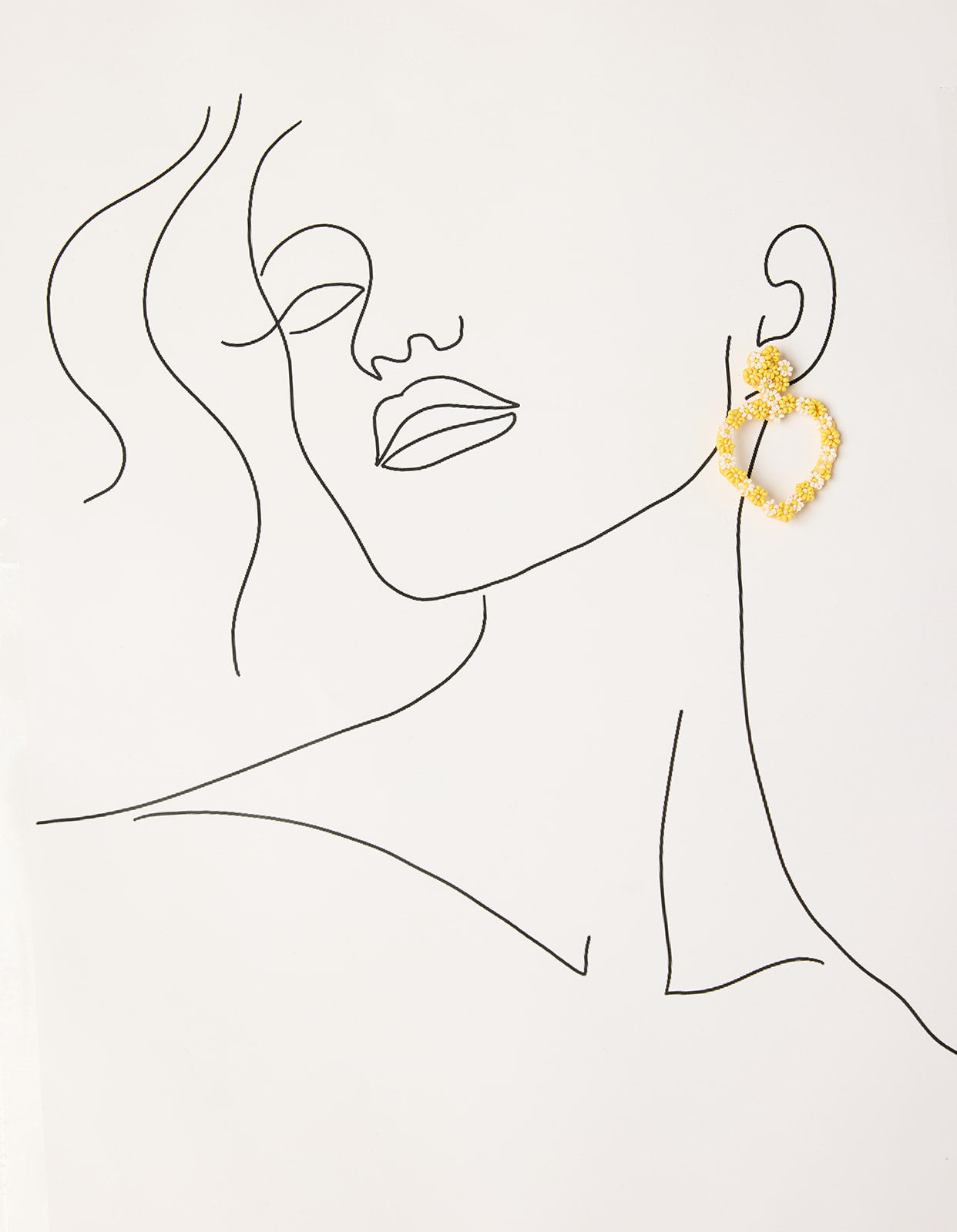 Flower Heart Beaded Earrings in Light Yellow