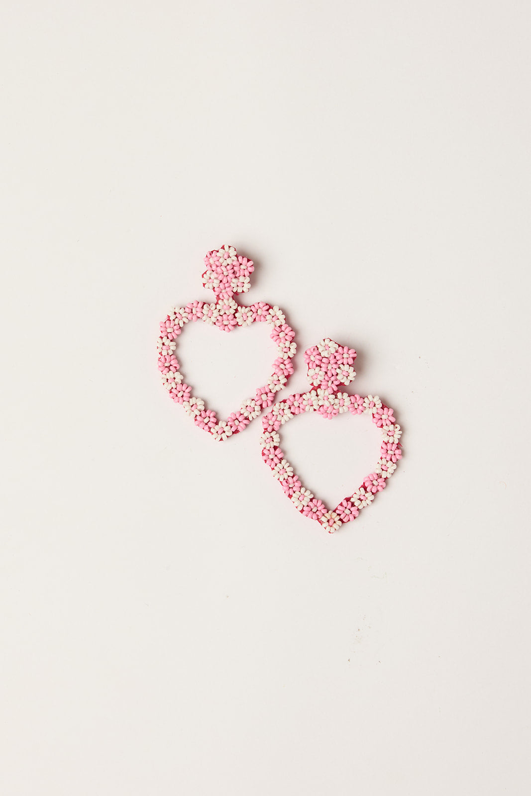 Flower Heart Beaded Earrings in Pink