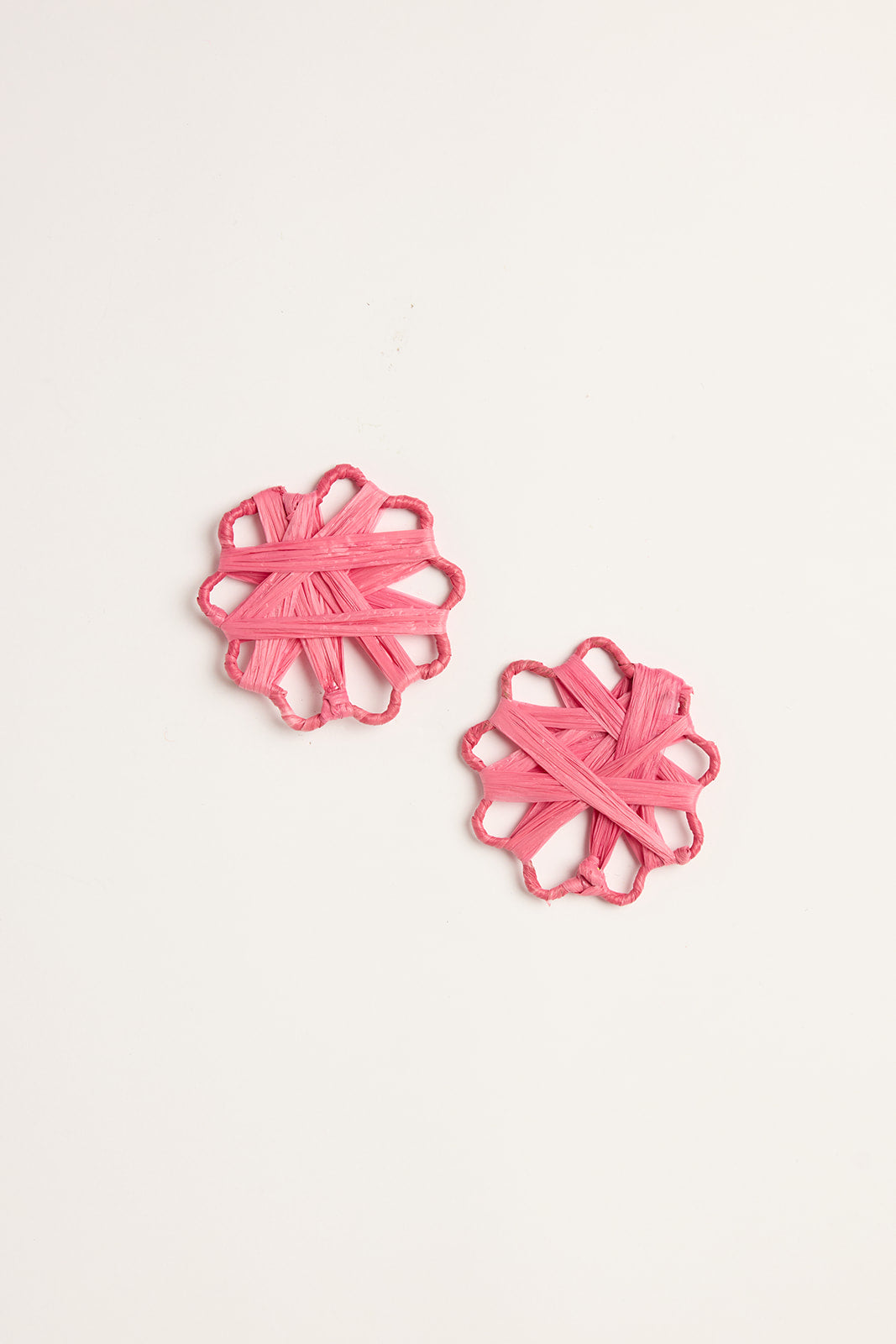 Raffia Woven Flower Earrings in Hot Pink