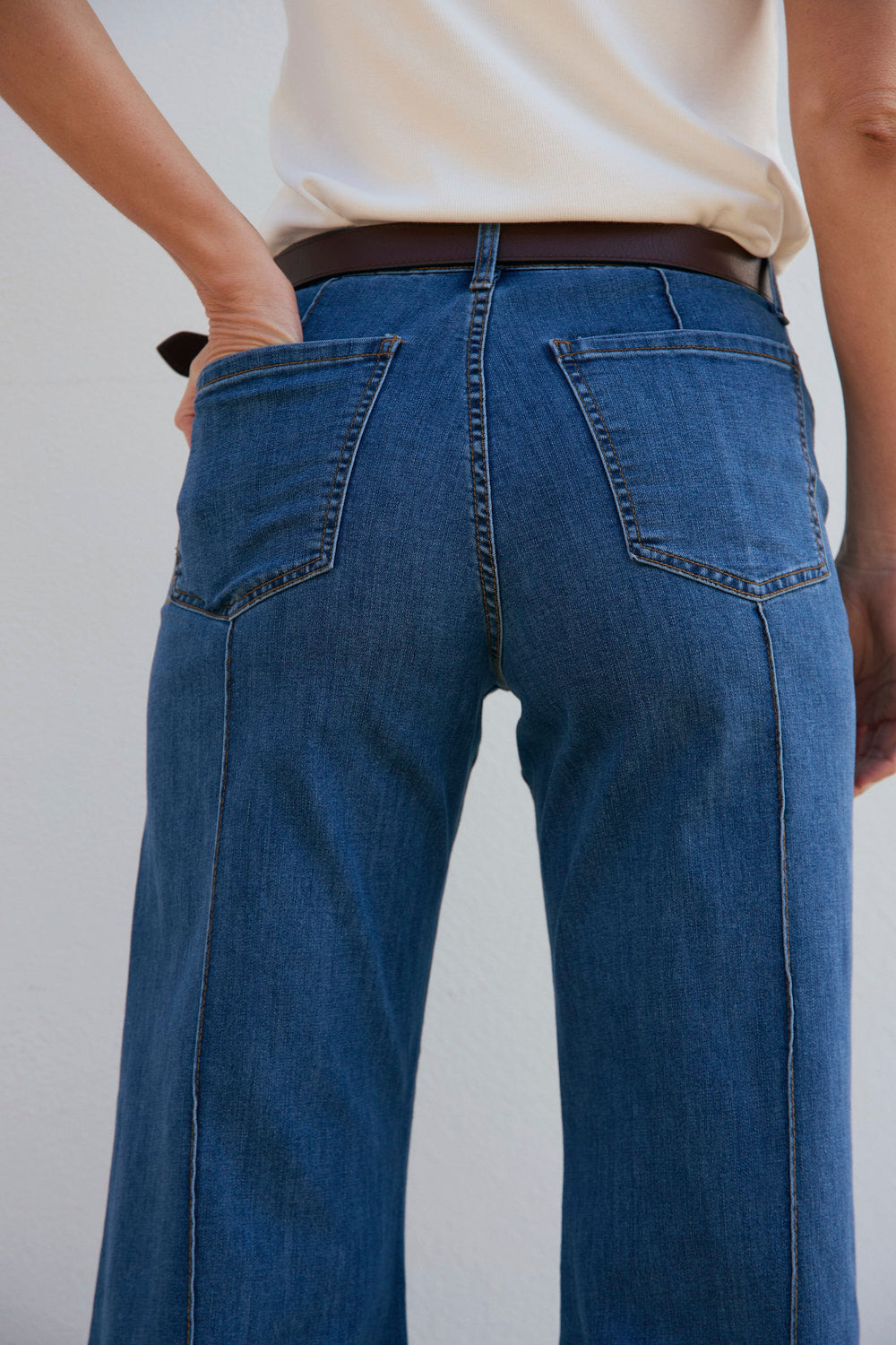 Adrift Denim Wide Leg Jeans in Mid Wash with button closure, zip fly and belt loops, Australian womenswear by Adrift