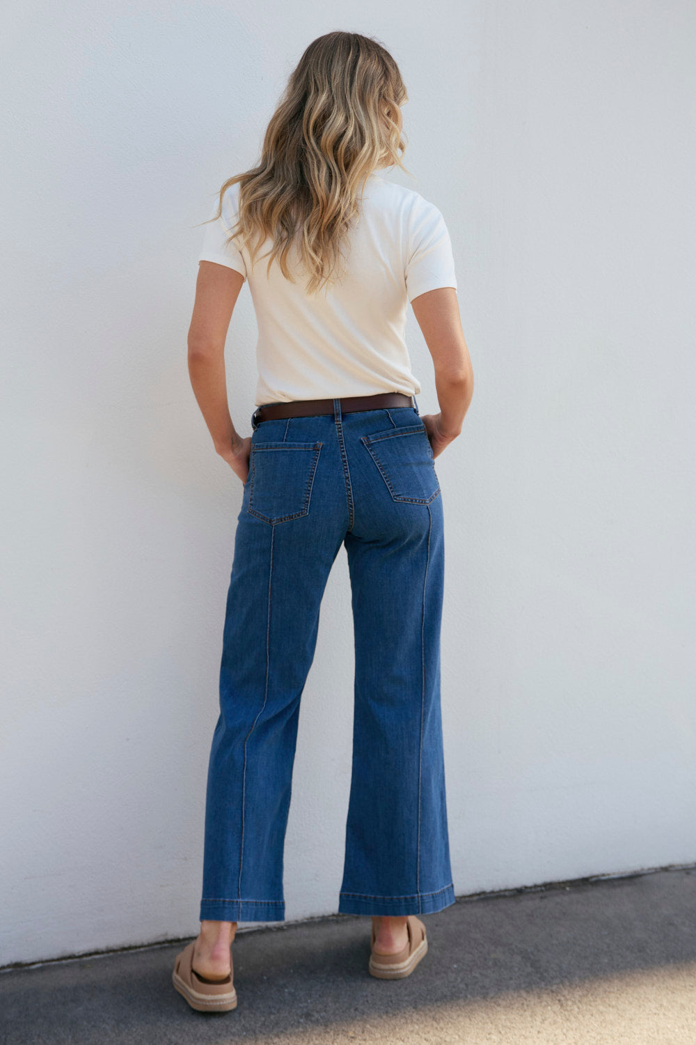 Adrift Denim Wide Leg Jeans in Mid Wash in soft stretch denim, designed in Brisbane Australia