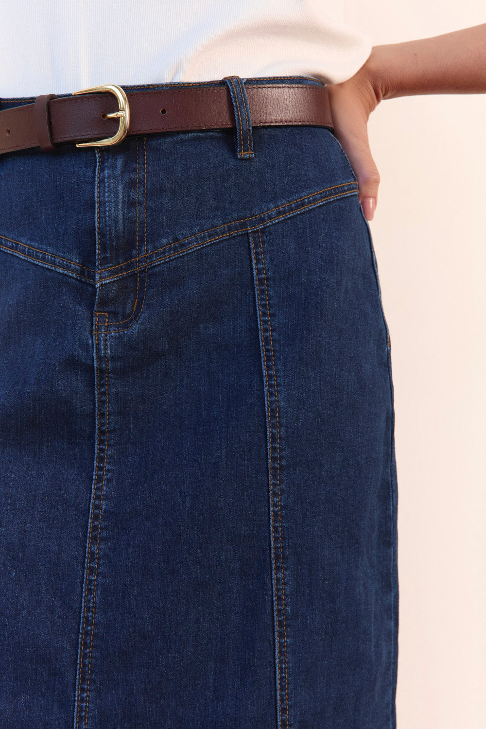 Adrift Flared Denim Maxi Skirt in Dark Wash