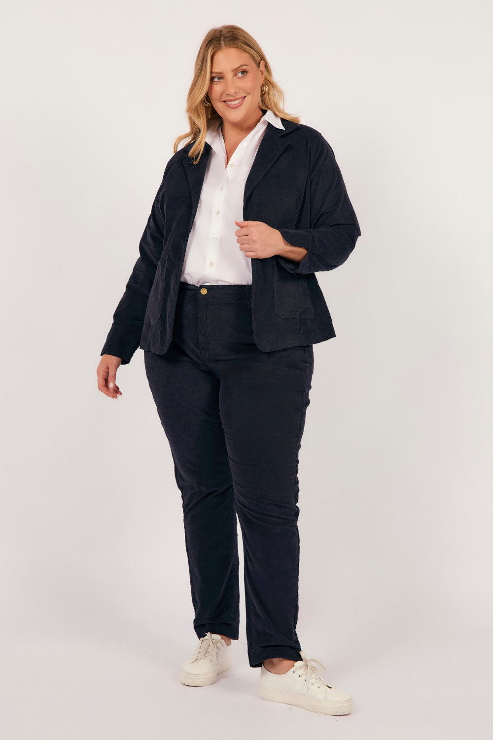 Adrift Relaxed Brushed Cotton Blazer in Navy, Jacket - Adrift Clothing