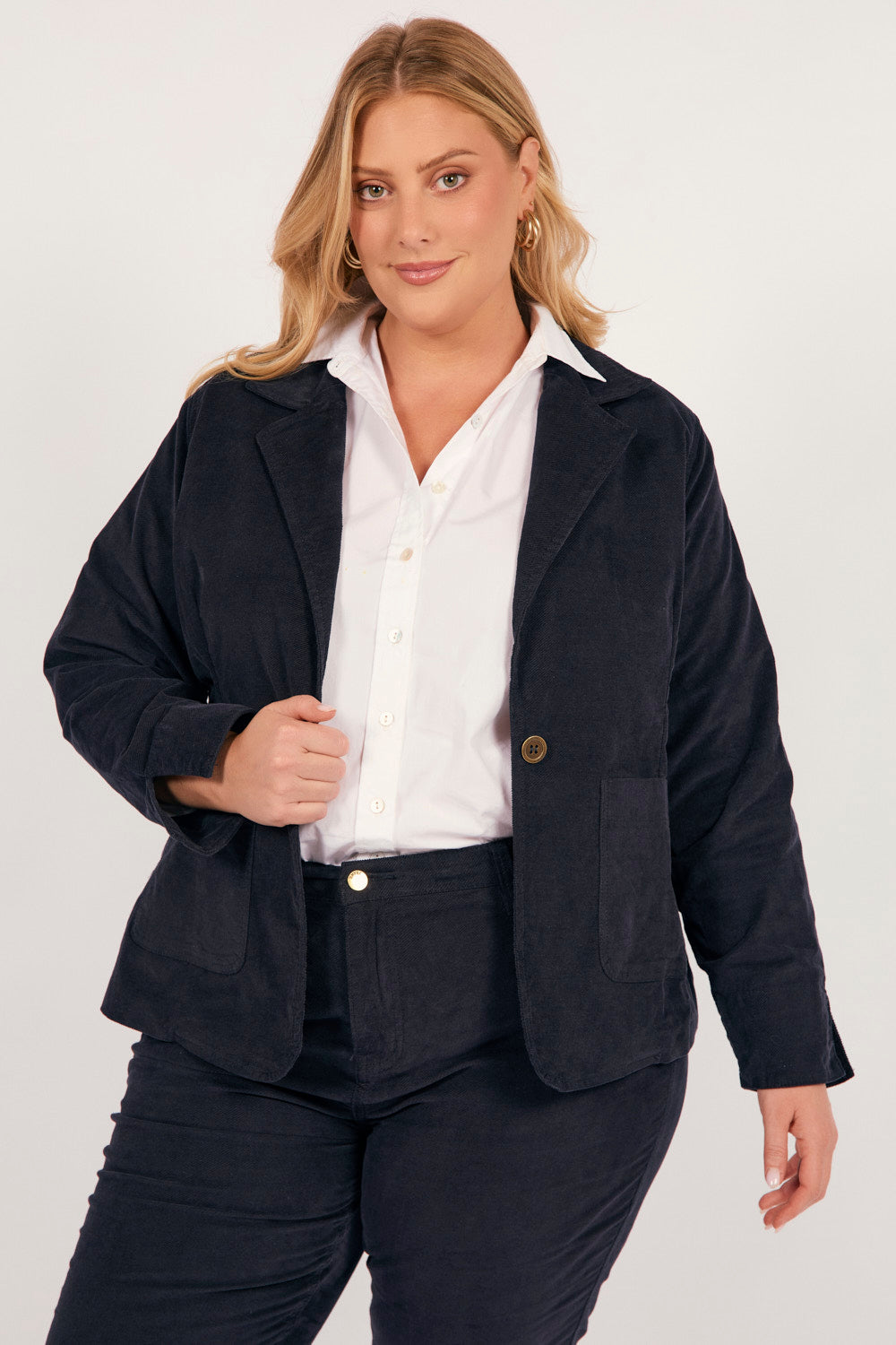 Adrift Relaxed Brushed Cotton Blazer in Navy