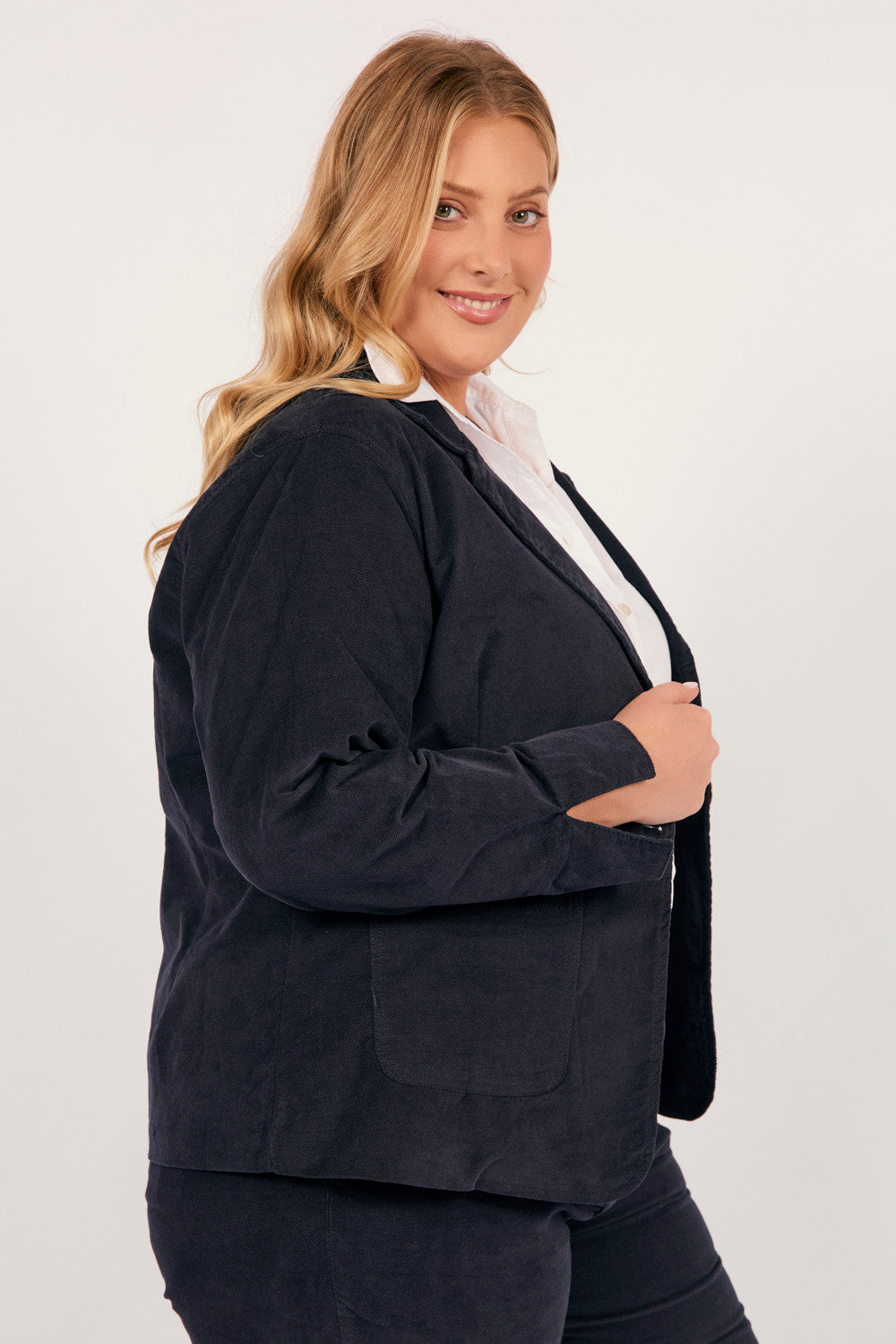 Adrift Relaxed Brushed Cotton Blazer in Navy