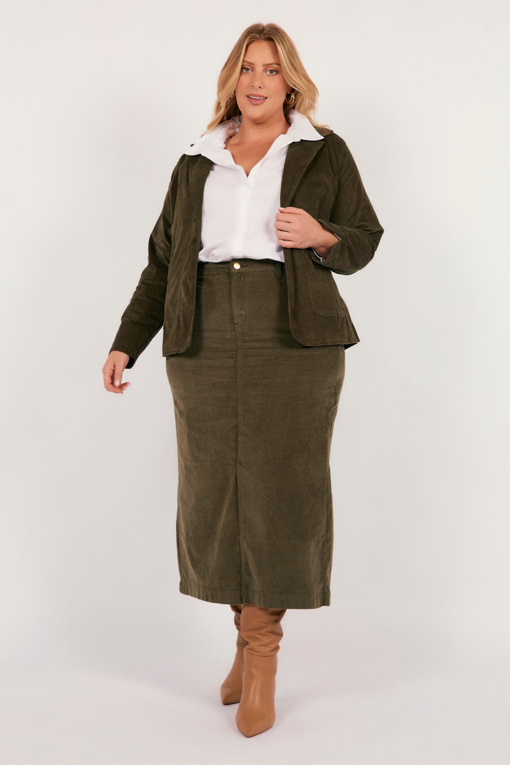 Adrift Relaxed Brushed Cotton Blazer in Olive