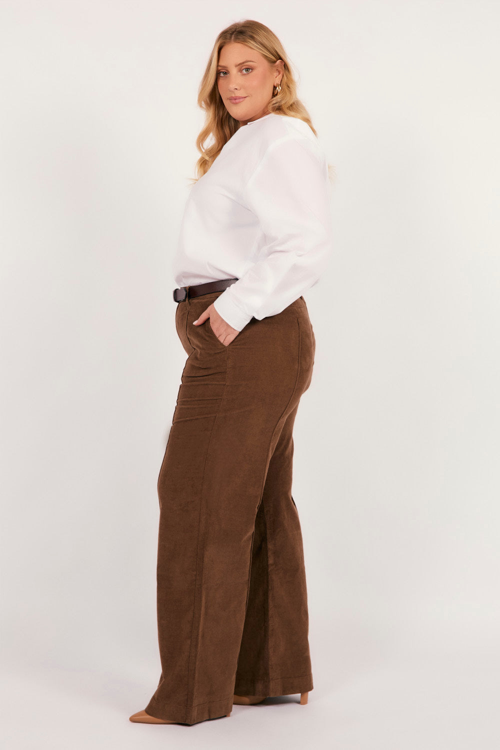 Adrift Wide Leg Brushed Cotton Pant in Chocolate