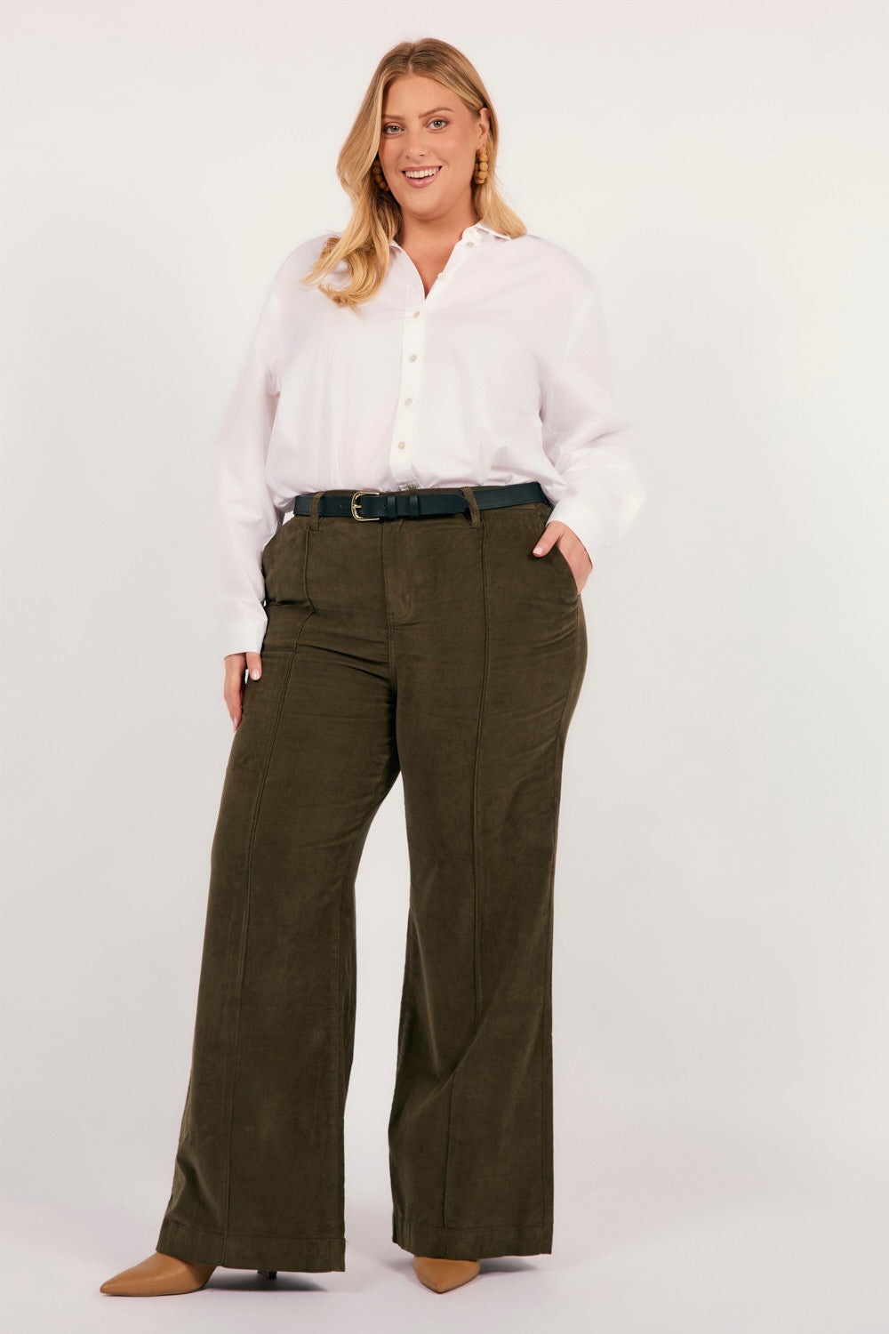 Adrift Wide Leg Brushed Cotton Pant in Olive, Pant - Adrift Clothing