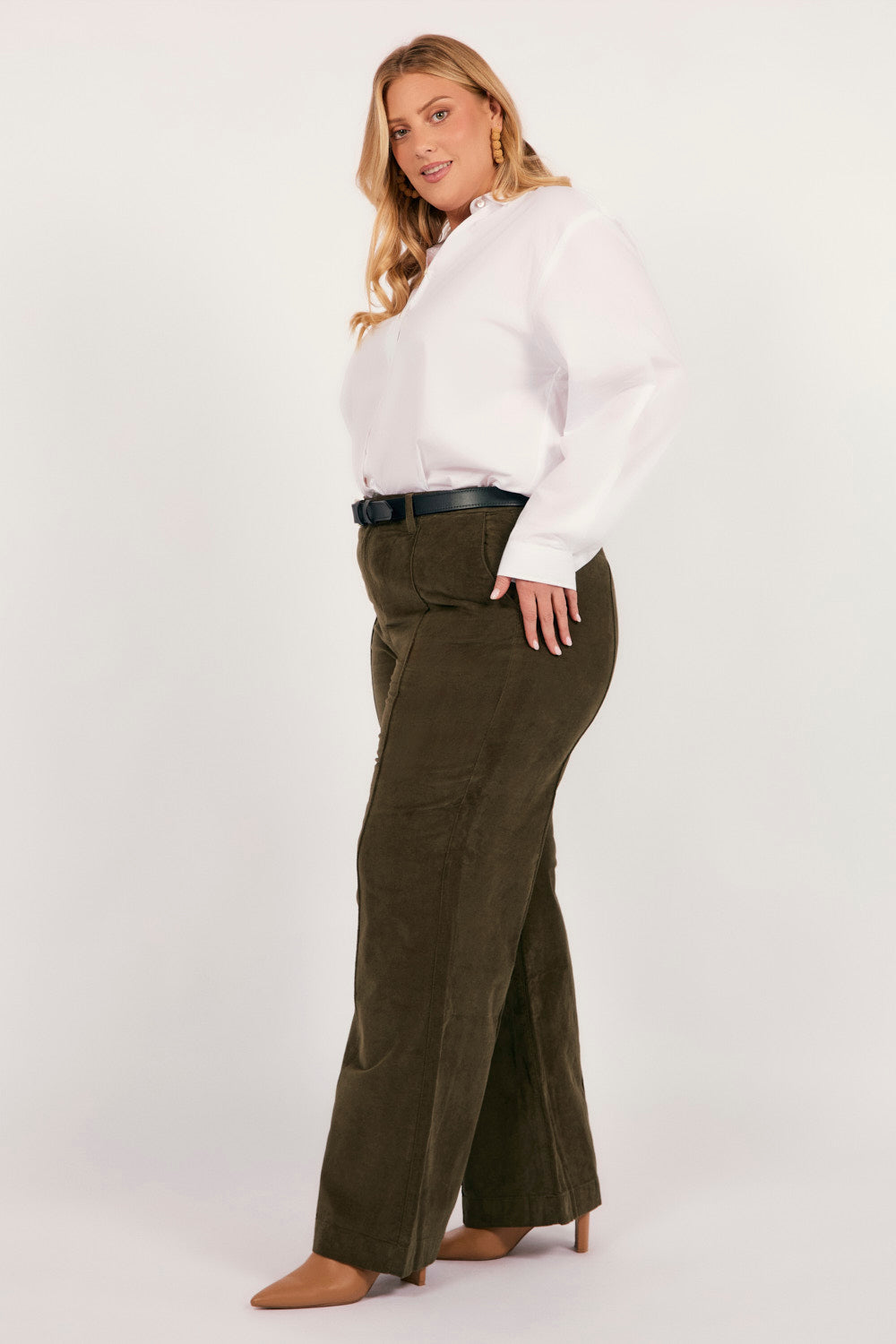 Adrift Wide Leg Brushed Cotton Pant in Olive, Pant - Adrift Clothing