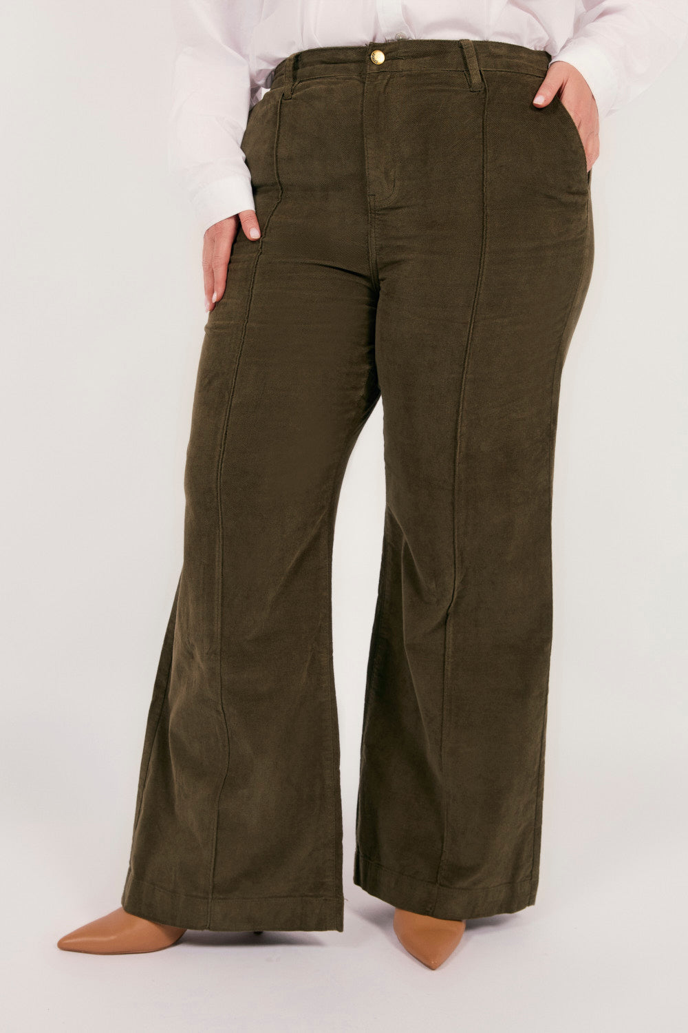 Adrift Wide Leg Brushed Cotton Pant in Olive, Pant - Adrift Clothing