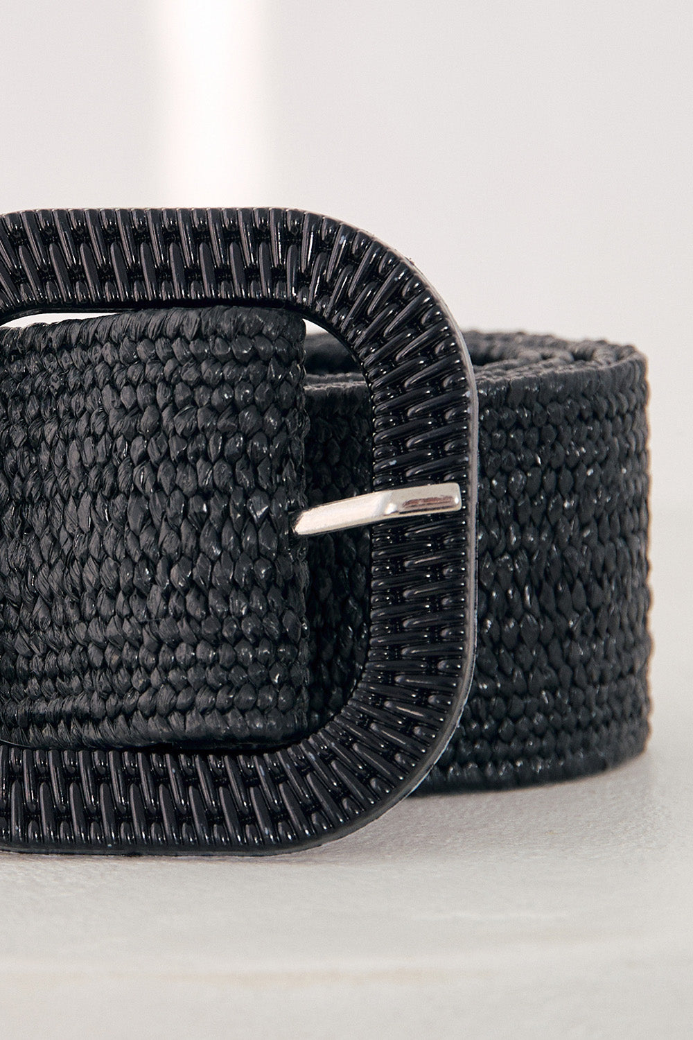 Adrift Wide Stretch Belt in Black Raffia