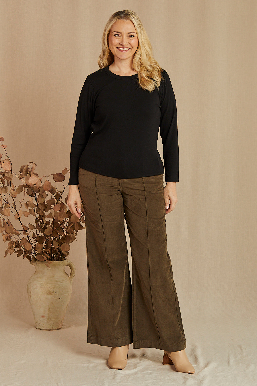 Adrift Wide Leg Brushed Cotton Pant in Olive, Pant - Adrift Clothing