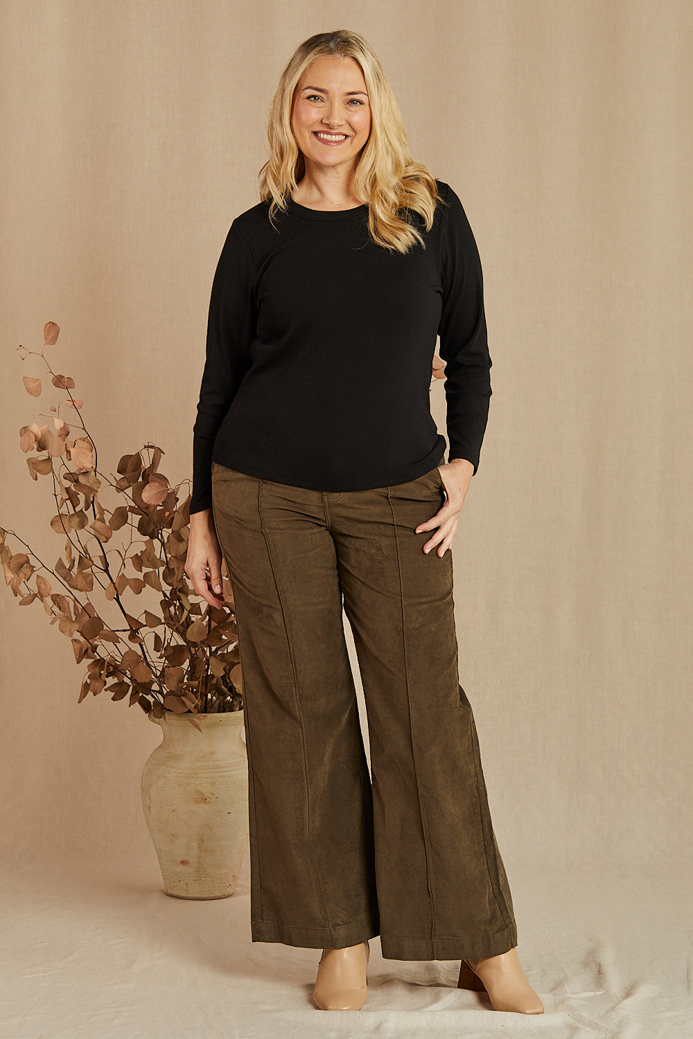 Adrift Wide Leg Brushed Cotton Pant in Olive, Pant - Adrift Clothing