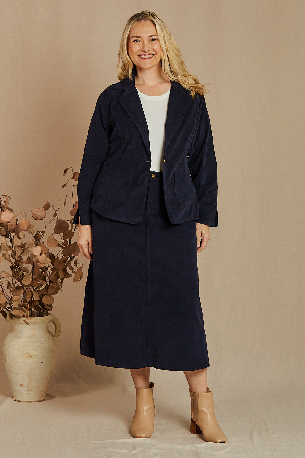 Adrift Relaxed Brushed Cotton Blazer in Navy