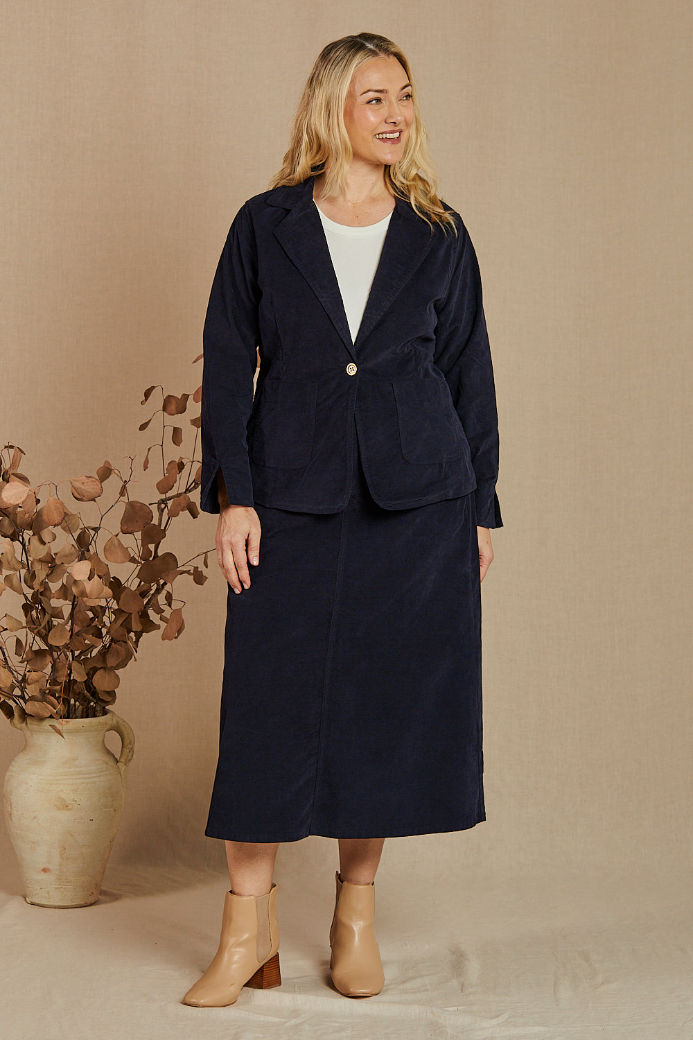 Adrift Relaxed Brushed Cotton Blazer in Navy