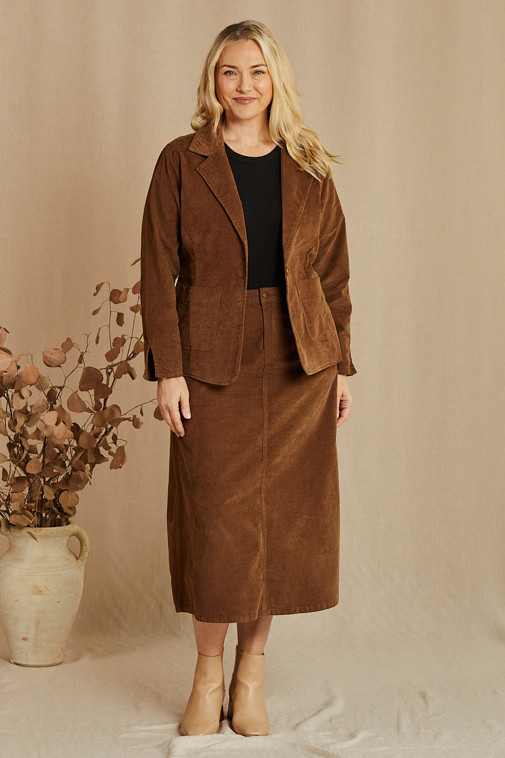 Adrift Relaxed Brushed Cotton Blazer in Chocolate, Jacket - Adrift Clothing