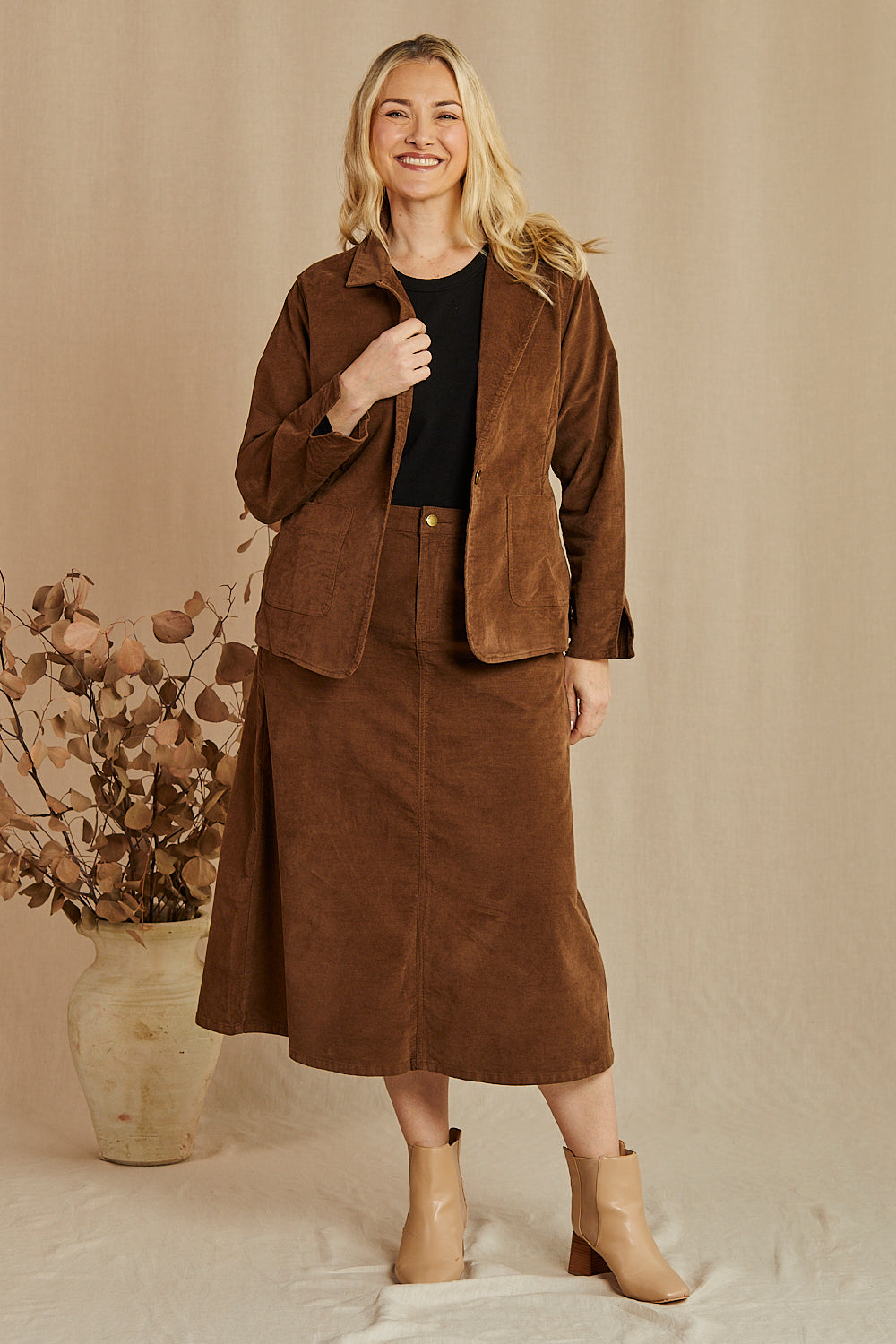 Adrift Relaxed Brushed Cotton Blazer in Chocolate, Jacket - Adrift Clothing