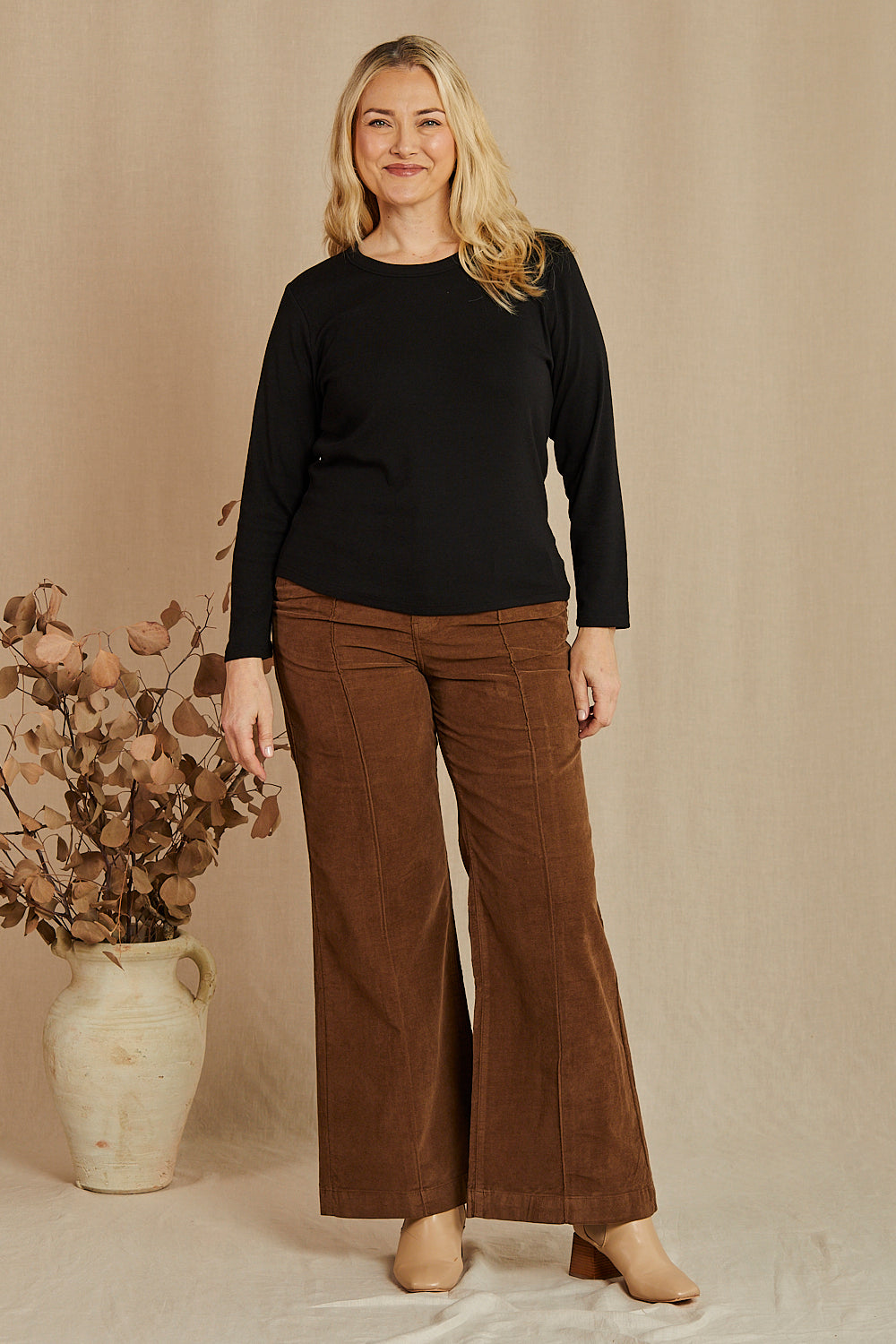 Adrift Wide Leg Brushed Cotton Pant in Chocolate