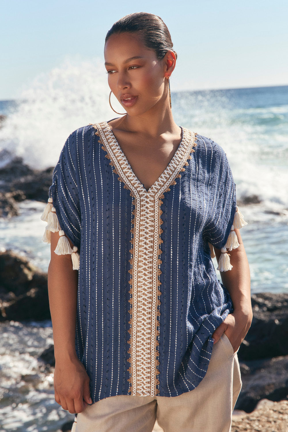 Aleah Tunic Top in Cerulea, Blouse - Adrift Clothing