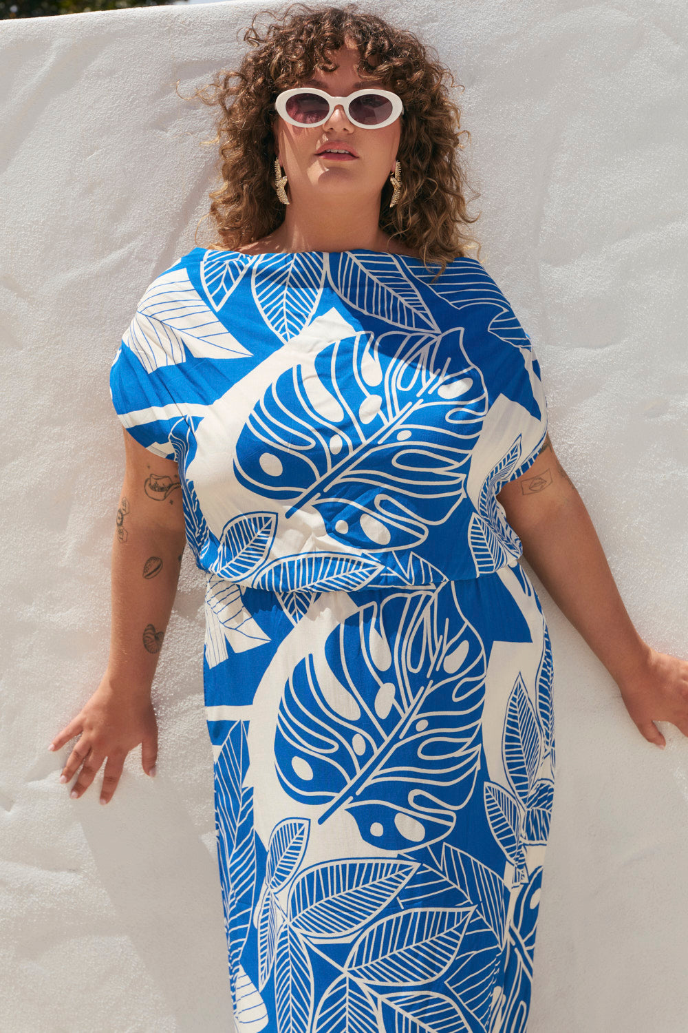 Alice Drop Shoulder Dress in Azure Oasis