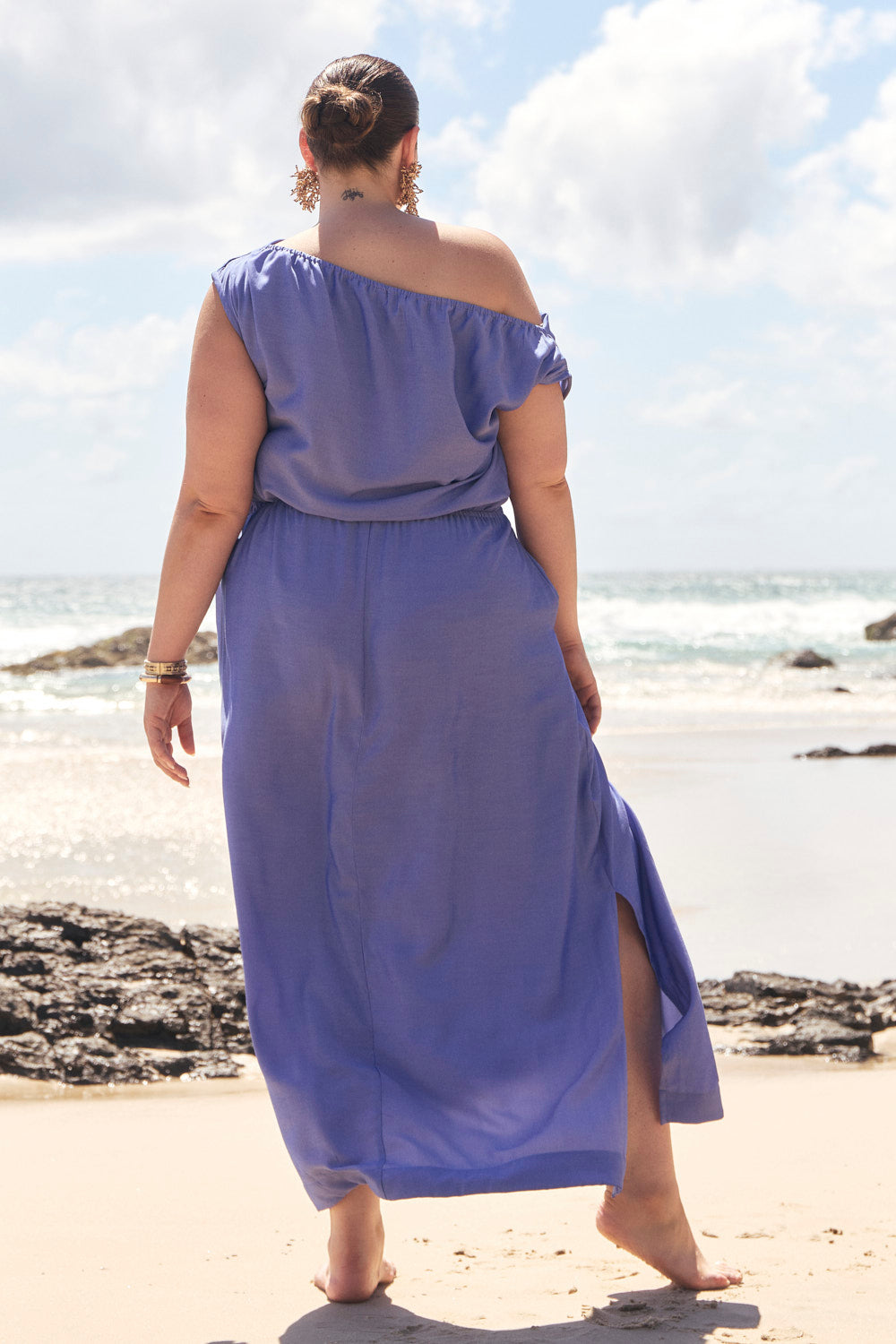Alice Drop Shoulder Dress in Jacaranda, breathable 100% rayon dress - Adrift Clothing