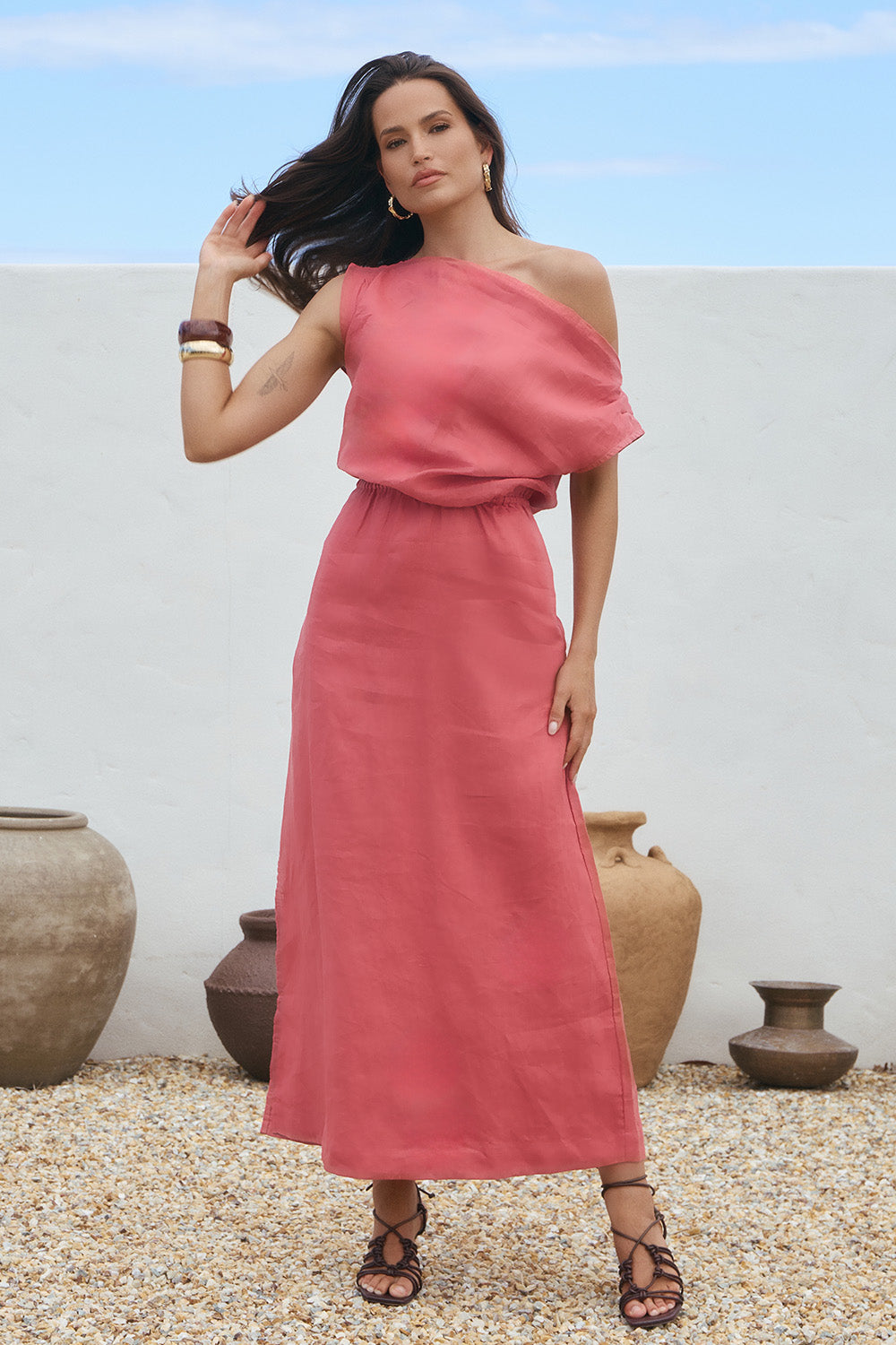 Alice Linen Drop Shoulder Dress in Vintage Rose
