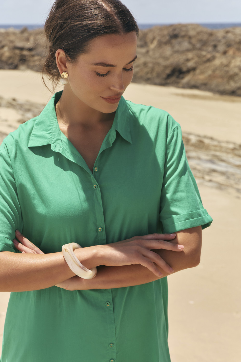 Amani Collared Dress in Green Bee