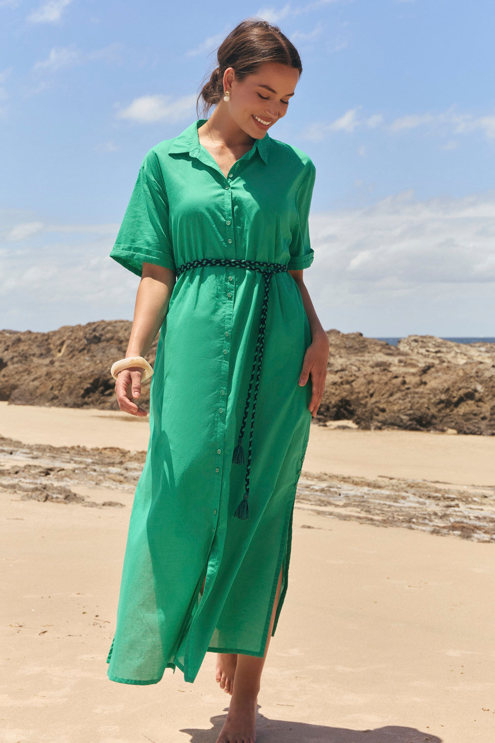 Amani Collared Dress in Green Bee