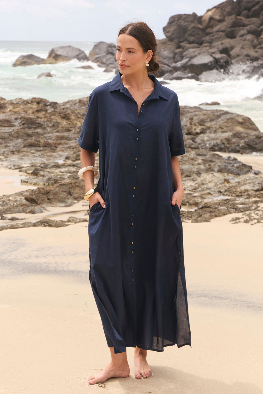 Amani Collared Dress in Navy