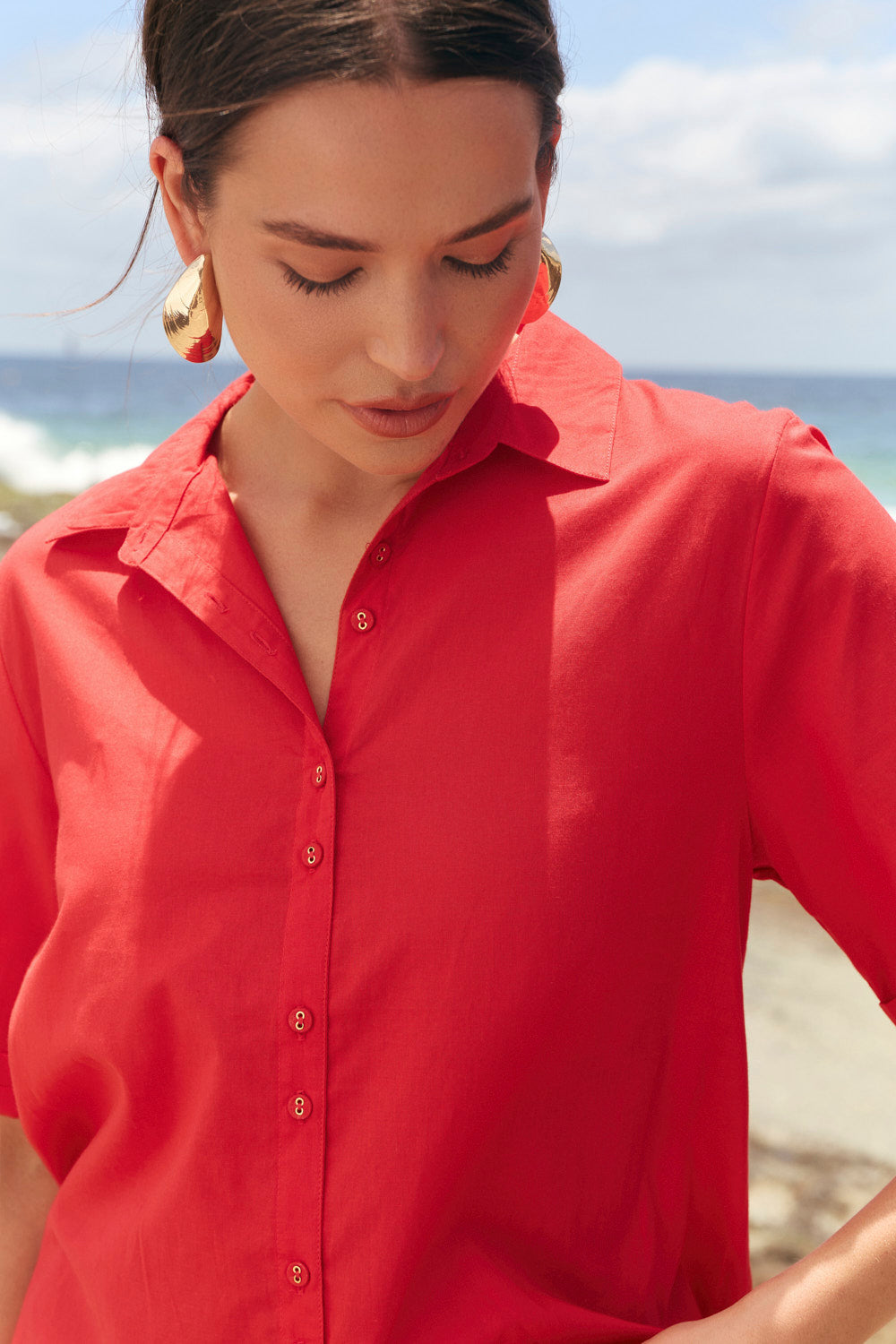 Amani Short Sleeve Cotton Shirt in Racing Red