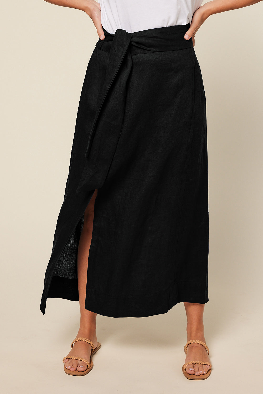 Anne Linen Skirt in Black, Maxi Skirt - Adrift Clothing