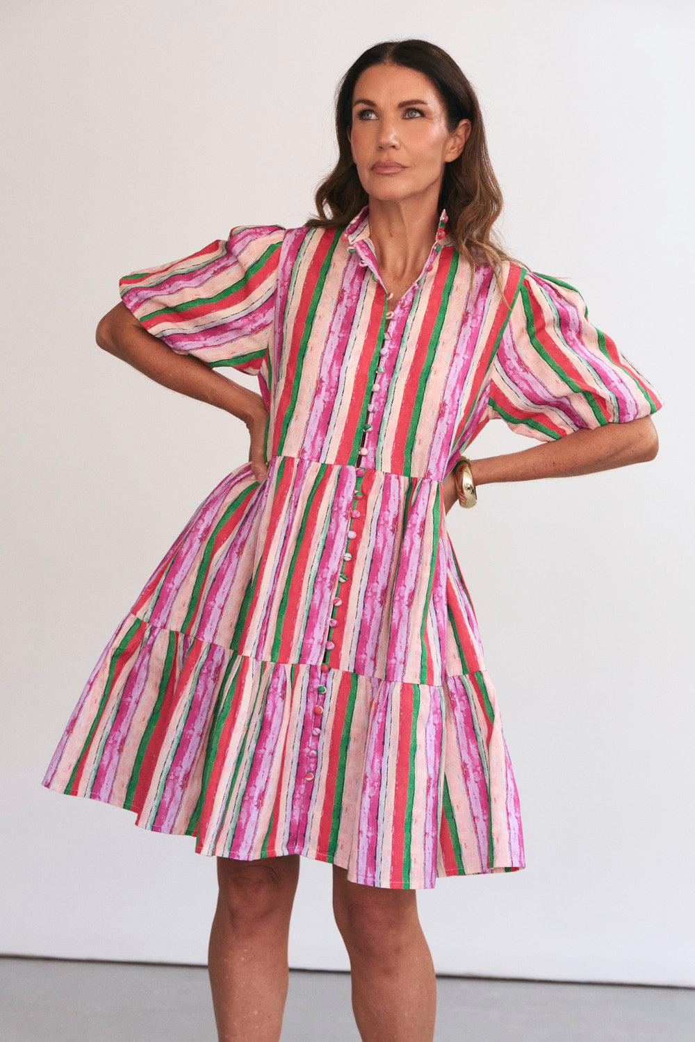 April Short Tiered Dress in Berry Burst