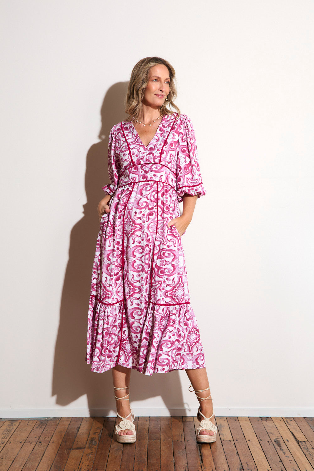 Aurora Panelled Dress in Mulberry Bijou