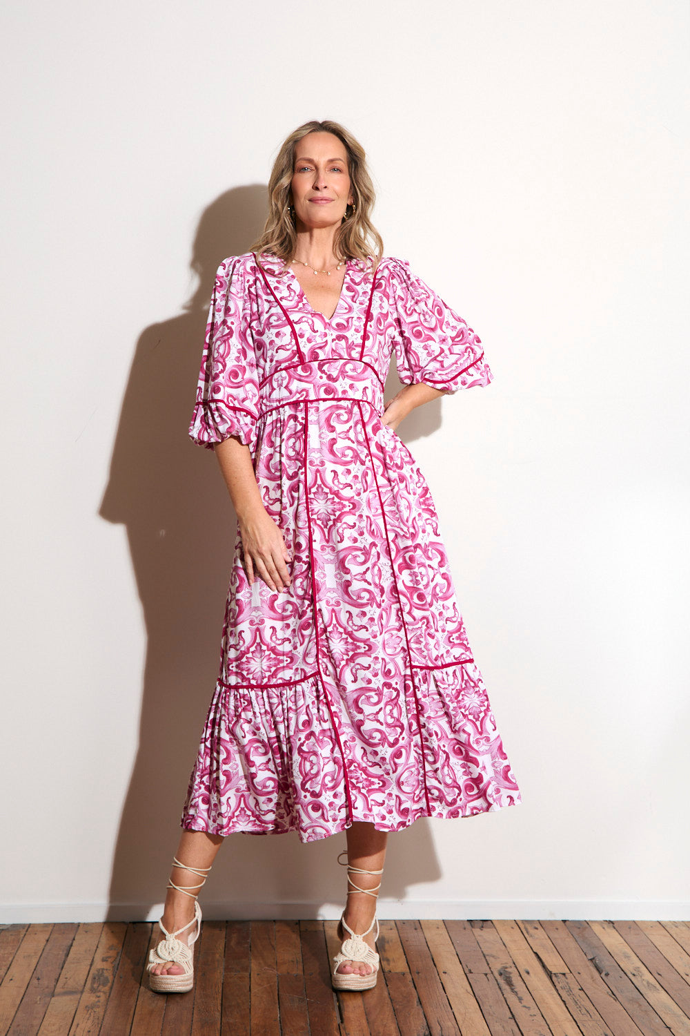 Aurora Panelled Dress in Mulberry Bijou