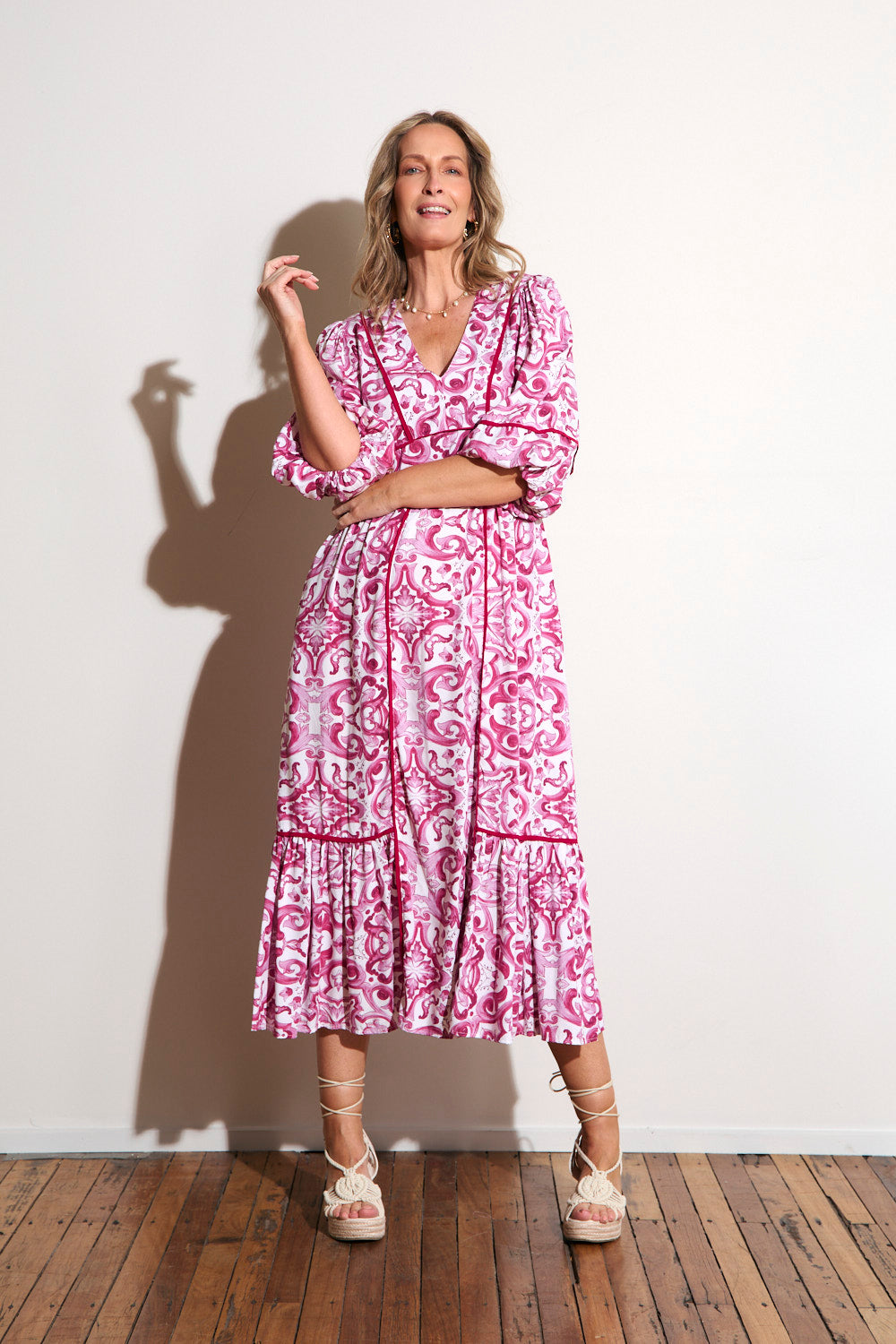 Aurora Panelled Dress in Mulberry Bijou