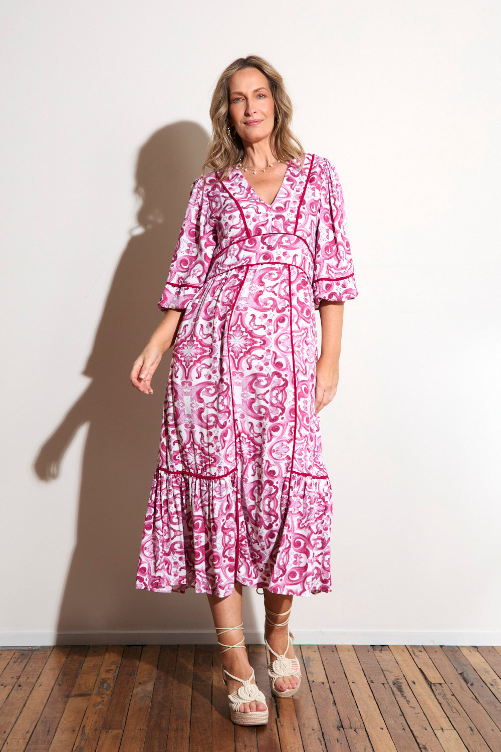 Aurora Panelled Dress in Mulberry Bijou