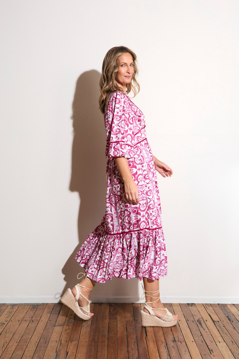 Aurora Panelled Dress in Mulberry Bijou