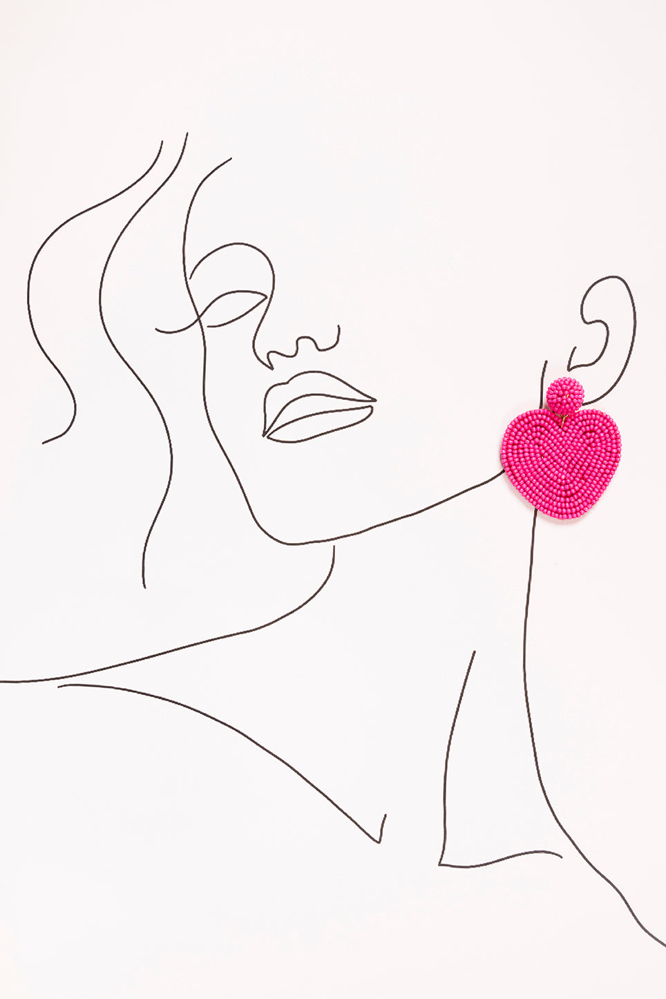 Beaded Heart Earrings in Hot Pink