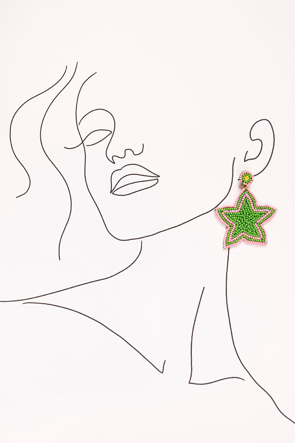 Beaded Star Earrings in Pink and Green