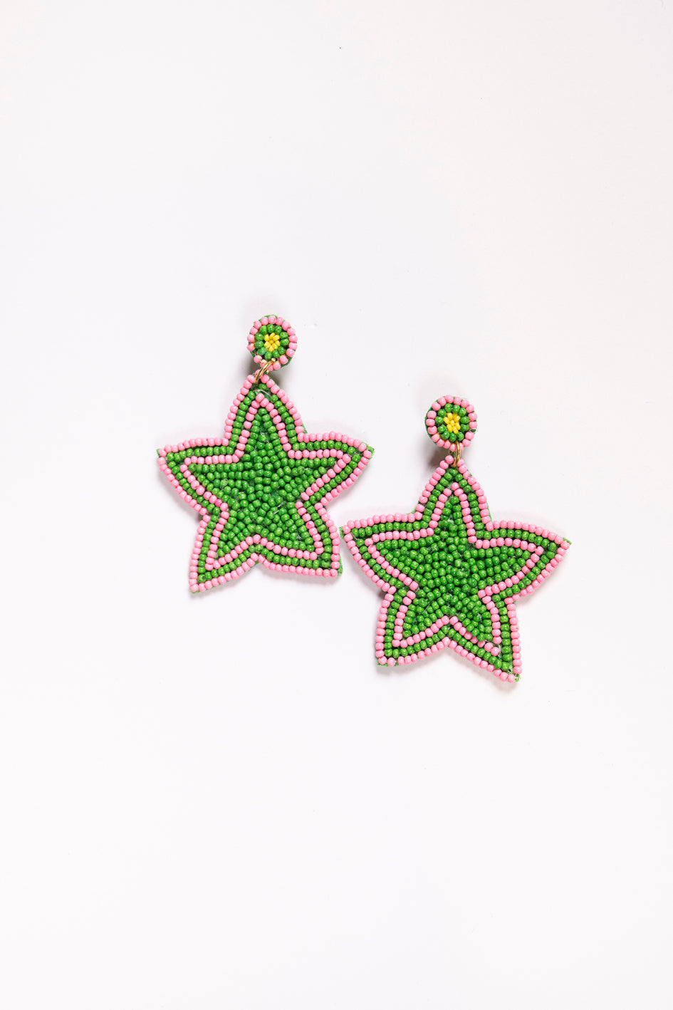 Beaded Star Earrings in Pink and Green