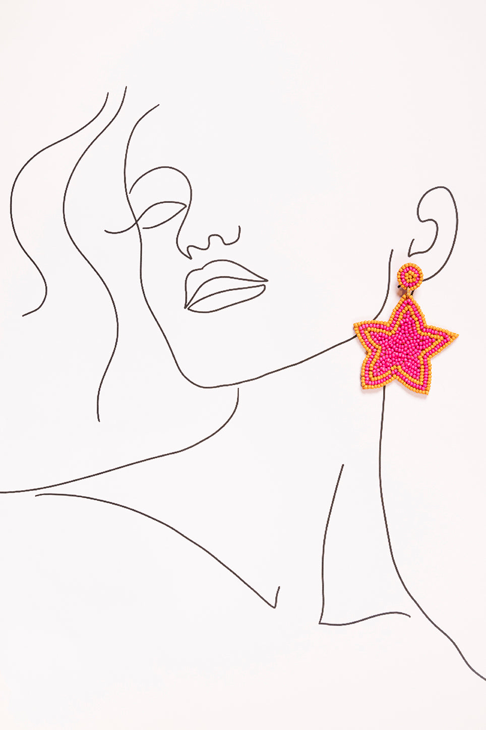 Beaded Star Earrings in Tangerine and Hot Pink