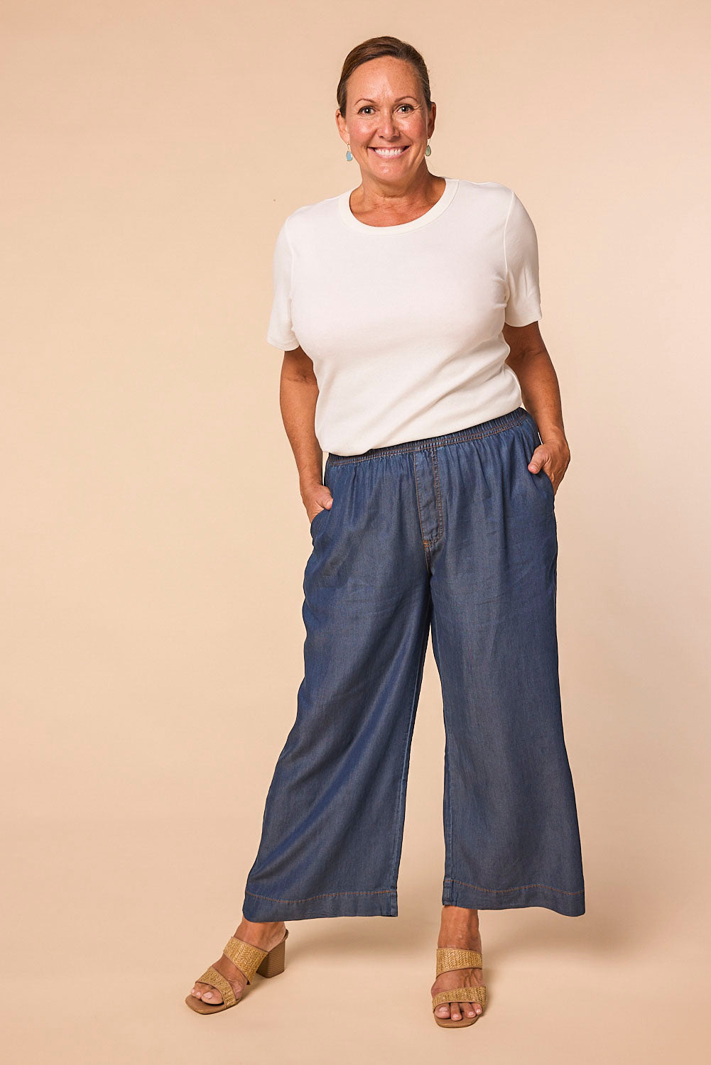 Breezy Petite Length Relaxed Tencel Pant in Mid Wash, Pant - Adrift Clothing