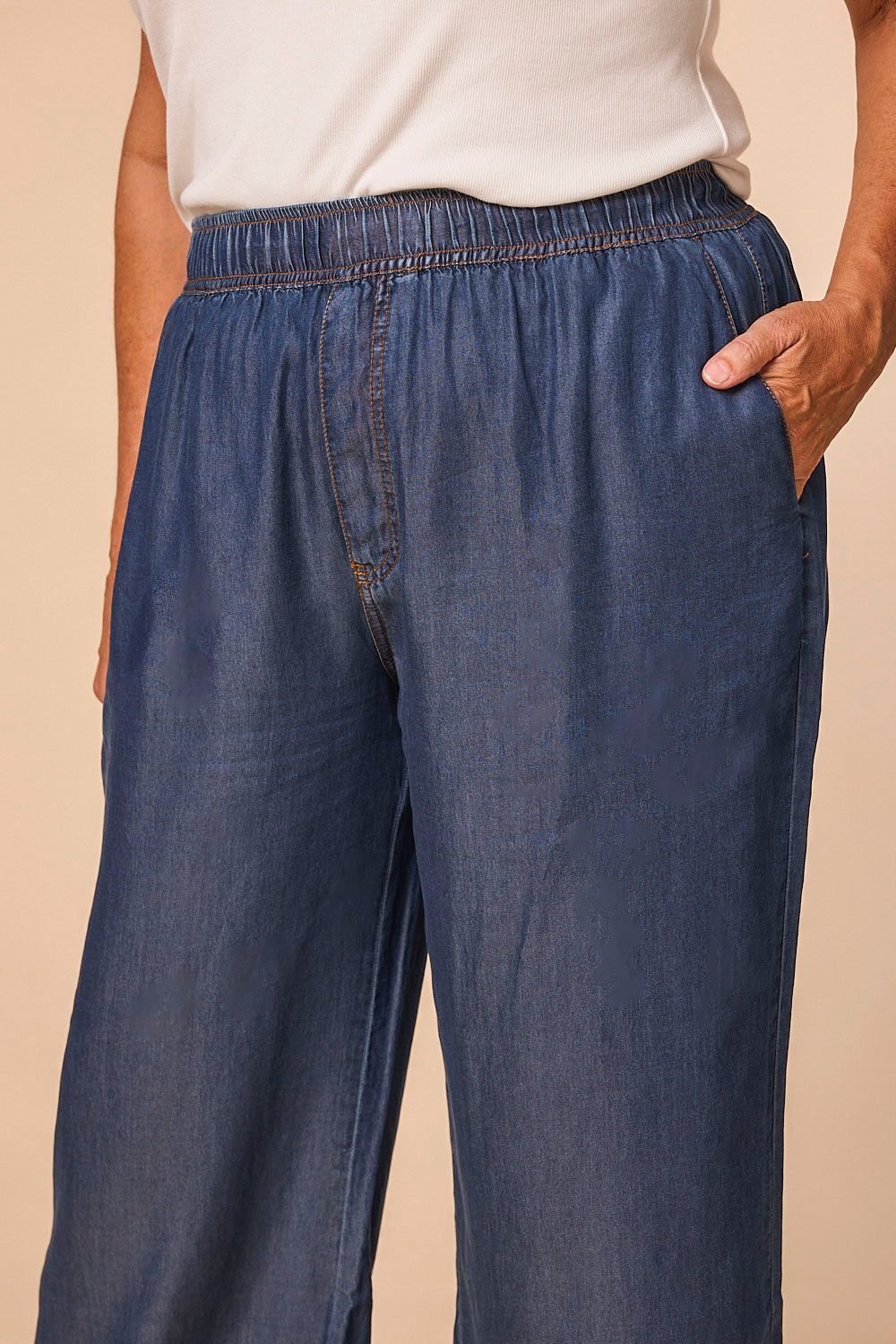 Breezy Petite Length Relaxed Tencel Pant in Mid Wash, Pant - Adrift Clothing