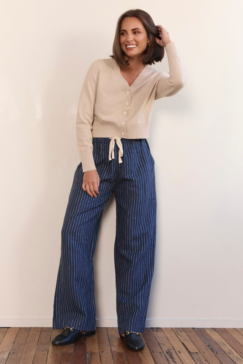 Breezy Relaxed Linen Pant in Pinstripe